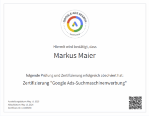 Google Ads Zertifizierung - SAM SALUTION