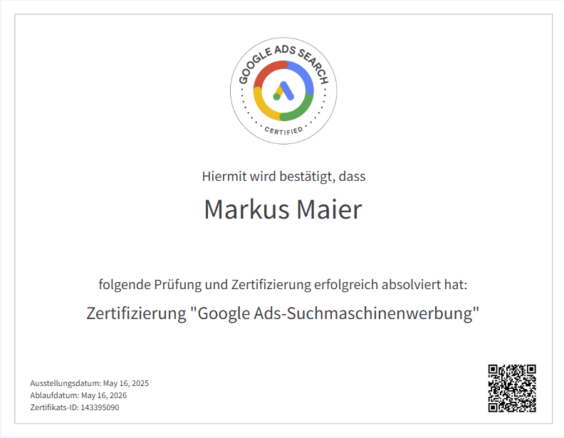 Google Ads Zertifizierung - SAM SALUTION